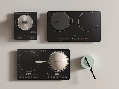 Modern Black Induction Cooktops With Control Panel White Pot And Green Cup On Kitchen Countertop 3d model