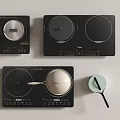 Modern Black Induction Cooktops With Control Panel White Pot And Green Cup On Kitchen Countertop