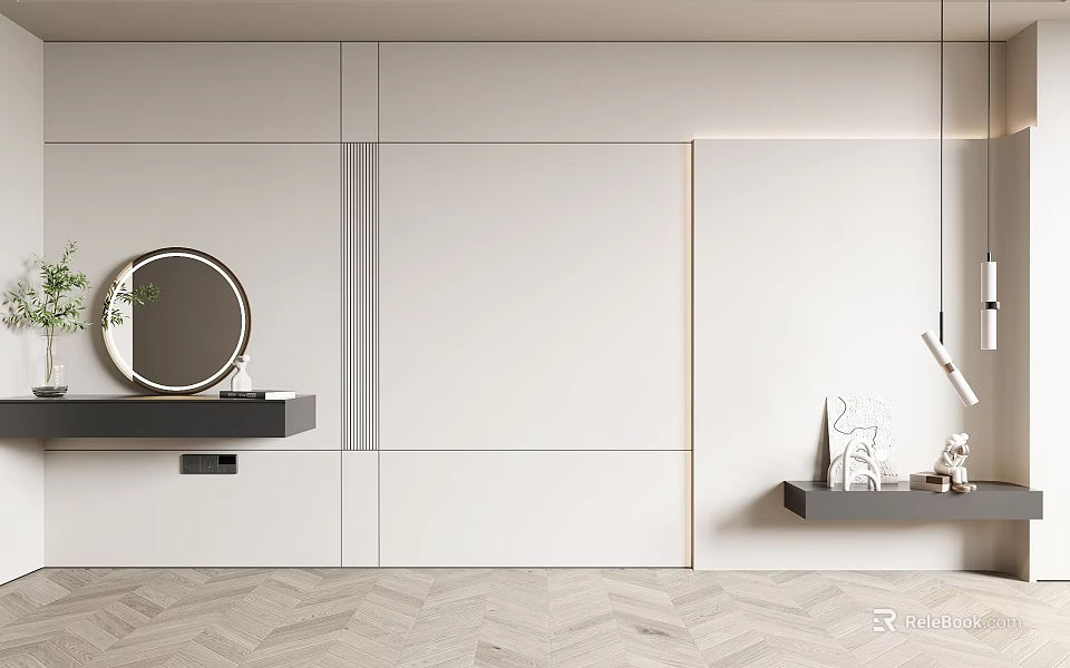 Elegant Light Luxury Kitchen Background Wall With White Smooth Surface And Minimalist Cabinets 3d model 
