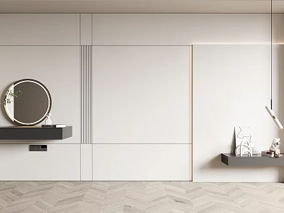 Elegant Light Luxury Kitchen Background Wall With White Smooth Surface And Minimalist Cabinets 3d model