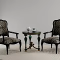 Elegant Leisure Chairs With Armrests And Patterned Fabric By Round Side Table 3d model