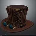 Steampunk Top Hat Design With Leather Striped Band Lacing And Binoculars