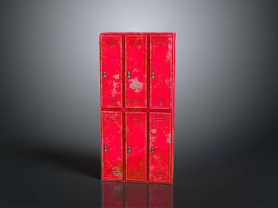 Vintage Red Storage Cabinet With Multiple Doors And Distressed Worn Finish 3d model