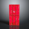 Vintage Red Storage Cabinet With Multiple Doors And Distressed Worn Finish