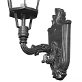 Vintage Black Wall Lamp With Glass Shade And Ornate Carved Decorative Base