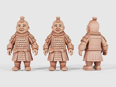 Terracotta Warrior Themed Decorative Figurine Set with Three Angles for Home 3d model