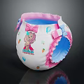 Cute Baby Diaper With Pink White Edges Blue Lining Bows And Cartoon Carrot Heart Patterns