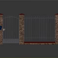 Ornate Iron Gate Outdoor Furniture With Red Topped Brick Pillars And Blue Mailbox