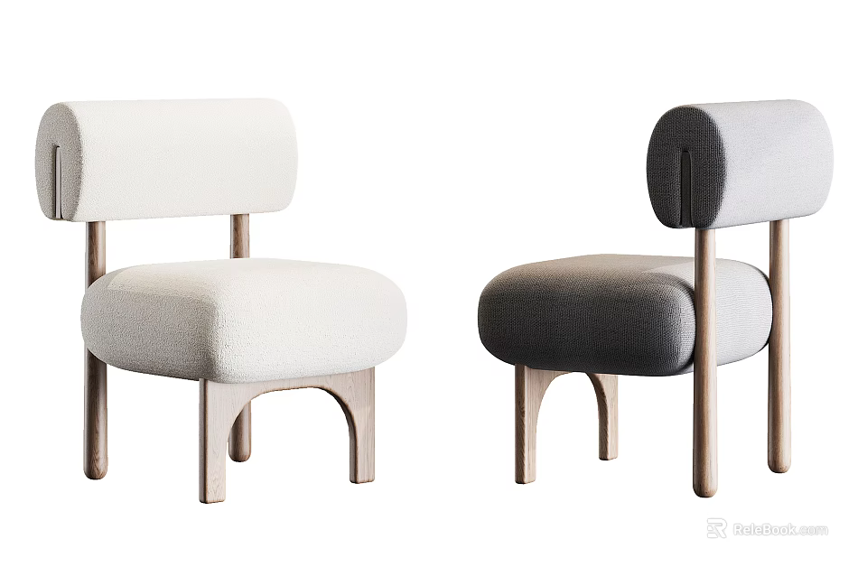 Modern Kids Chair With White And Gray Padded Seat And Wooden Legs 3d model 