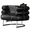 Modern Black Leather Single Sofa With Geometric Pillow Gray Throw Blanket And Metal Base