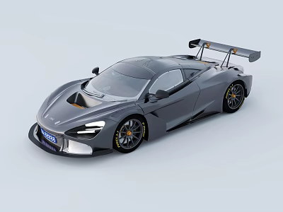 Gray Aerodynamic Sports Car With Sleek Design Rear Wing And Alloy Wheels 3d model