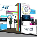 Colorful ST Electronics Exhibition Booth With Future World Sign And Smart Screens