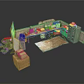 Vintage Workspace Interior With Wooden Desk Green Cabinet Crates Map And Rug