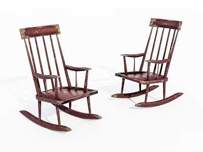 Classic Vintage Wooden Rocking Chairs With Armrests And Curved Rocking Base For Comfortable Seating 3d model