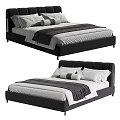 Modern Black Double Bed With Upholstered Headboard White Bedding And Gray Pillows 3d model