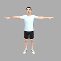 A Man In Light Blue T shirt And Black Shorts With Arms Outstretched On Gray Background 3d model