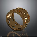 Golden Wide Band Carved Hollow Ring With Intricate Patterns And Shiny Surface