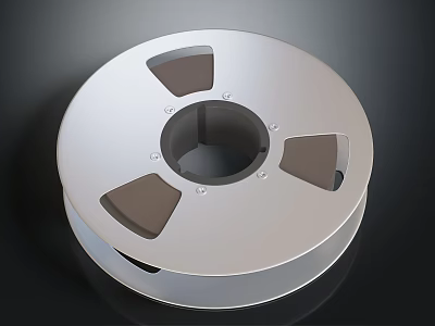 Silver Metal Film Reel With Modern Design Brown Accents And Central Hole 3d model