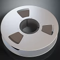 Silver Metal Film Reel With Modern Design Brown Accents And Central Hole