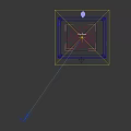 Interactive Commercial Device Displaying Blue Glowing 3D City Model on Black Screen with Small Figure