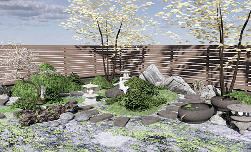 Japanese style landscape sketch dry landscape courtyard landscape 3d model