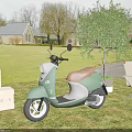 Green Gray Electric Scooter On Lawn With Tree STECTA Boxes Folding Chair House Background