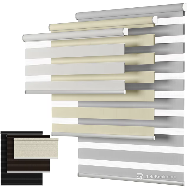 Layered Window Curtains In Beige Gray And White For Modern Home Decor 3d model 