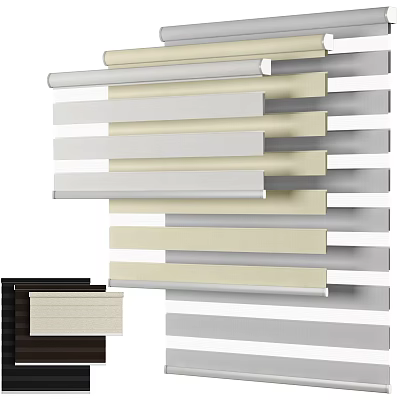 Layered Window Curtains In Beige Gray And White For Modern Home Decor 3d model