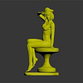 Female Character In Blue Bikini With White Hat And Small Animal On Pink Stool