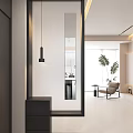 Modern Entryway Hallway Interior With Large Mirror Sleek Pendant Light And Green Plant