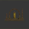 Ancient Stone Architecture Featuring Arched Design Stone Pillars And Golden Central Structure