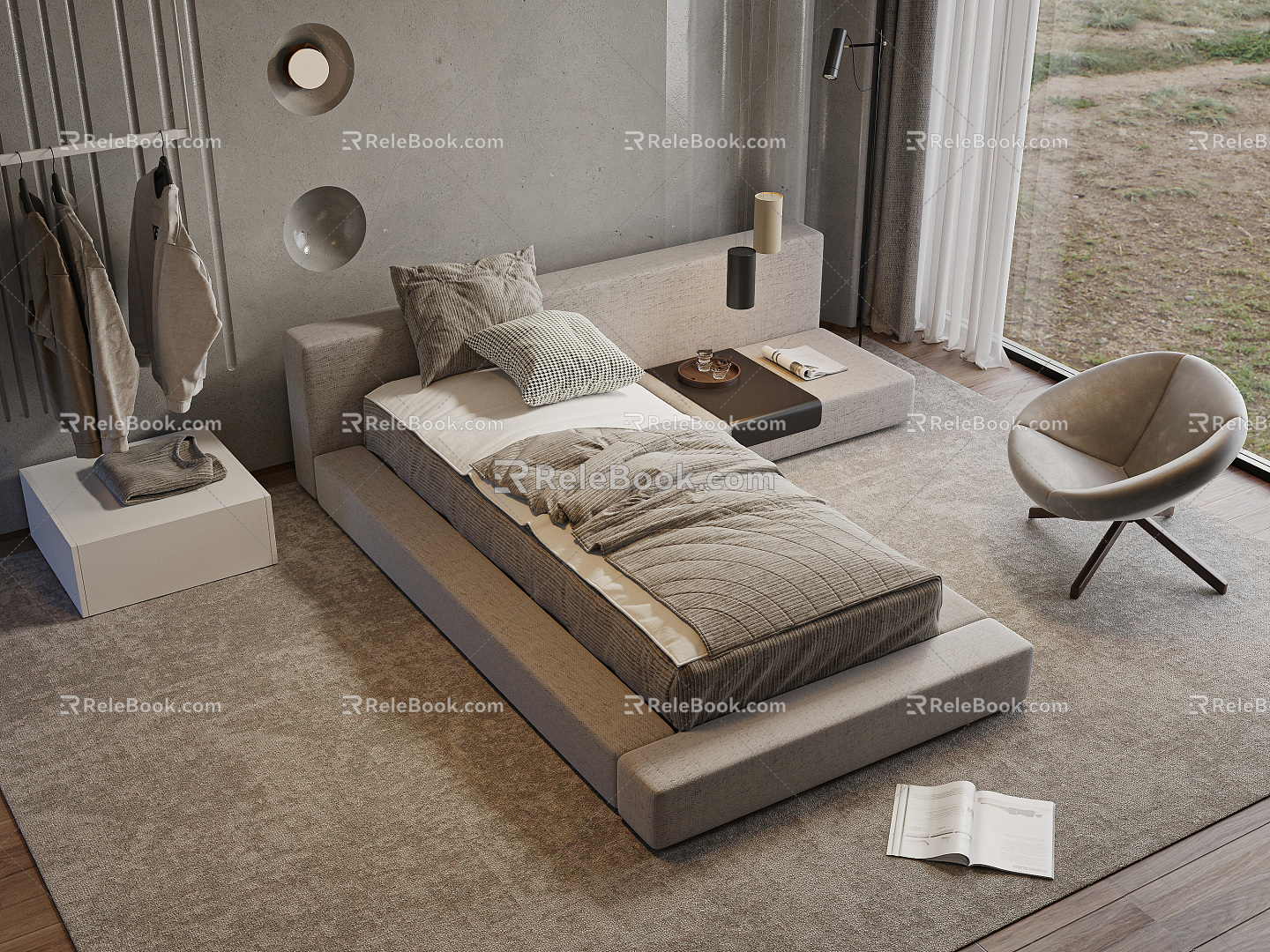 Modern Single Bed Living Alone 3d model