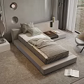 Modern Single Bed With Gray Bedding Minimalist Design Side Chair And Area Rug
