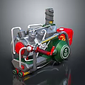 Mechanical Equipment With Multiple Cylinders Metal Frame Pipes Red Components And Green Wheels