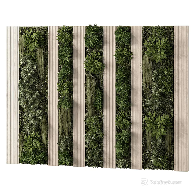 Decorative Vertical Greenery Wall With Varied Plants And Light Panels 3d model 