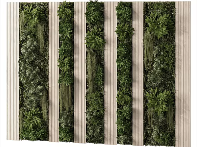 Decorative Vertical Greenery Wall With Varied Plants And Light Panels 3d model