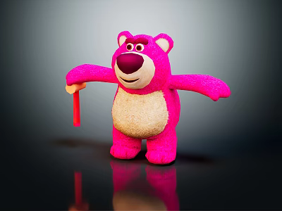 Pink Stuffed Teddy Bear with Open Arms Red Ribbon and Cream Belly on Dark Background 3d model