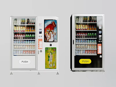 Commercial Vending Machines With Various Beverages And Advertising Posters Push Buttons 3d model