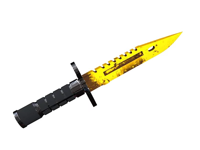 Tactical Knife With Golden Serrated Blade Black Textured Handle And Military Design 3d model