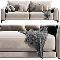 Light Beige Upholstered Two Seater Sofa With Decorative Pillows And Knit Throw Blanket 3d model