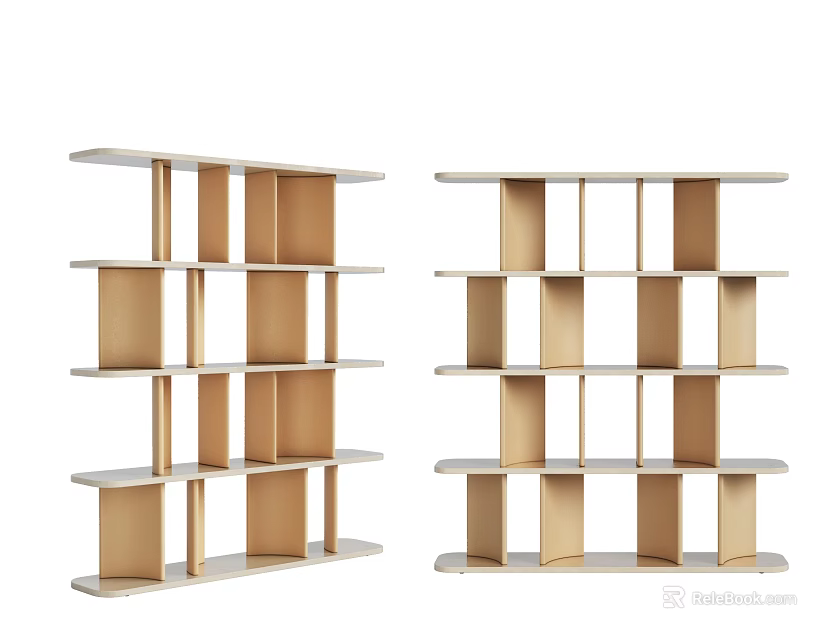 Modern Wooden Bookcase With Multiple Open Shelves And Storage Compartments 3d model