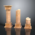 Classical Architectural Stone Columns In Different Heights Intact And Broken With Dark Background Reflection