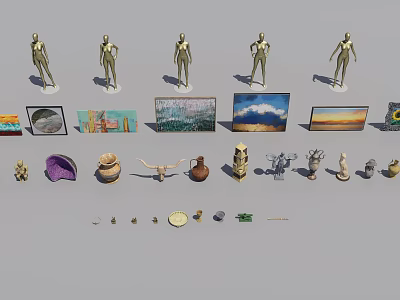 Artistic Decorative Ornament Set With Various Sculptures Paintings Vases Figurines And Decorative Plates 3d model