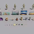 Artistic Decorative Ornament Set With Various Sculptures Paintings Vases Figurines And Decorative Plates