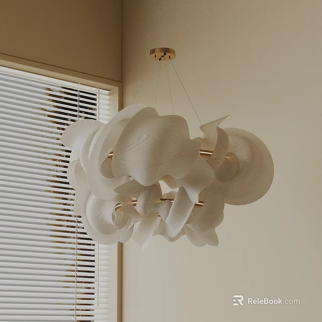 Modern White Petal Shaped Chandelier With Gold Accents Interior Lighting Design 3d model 