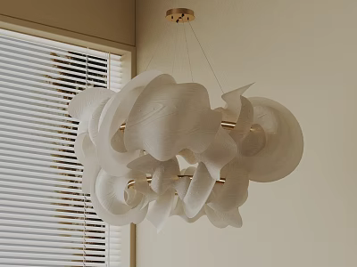 Modern White Petal Shaped Chandelier With Gold Accents Interior Lighting Design 3d model