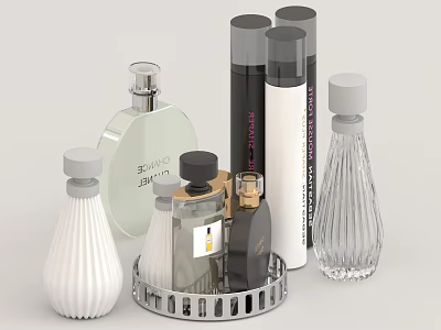 Elegant Personal Care Product Bottles Including Perfume And Skincare Containers With Various Designs 3d model