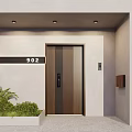 Stylish House Entrance With Black Door House Number 802 Green Plants And Ceiling Lighting