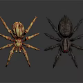Realistic Detailed Yellow and Black Spider Figurines with Red Eyes on White Background