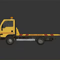 Yellow Tow Truck With Warning Lights On Roof And Flatbed Structure